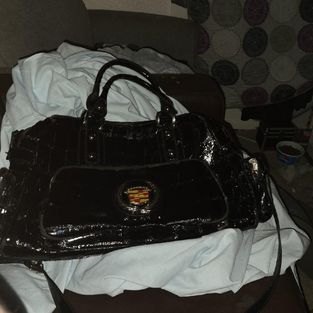 Glossy Black Tote with Emblem